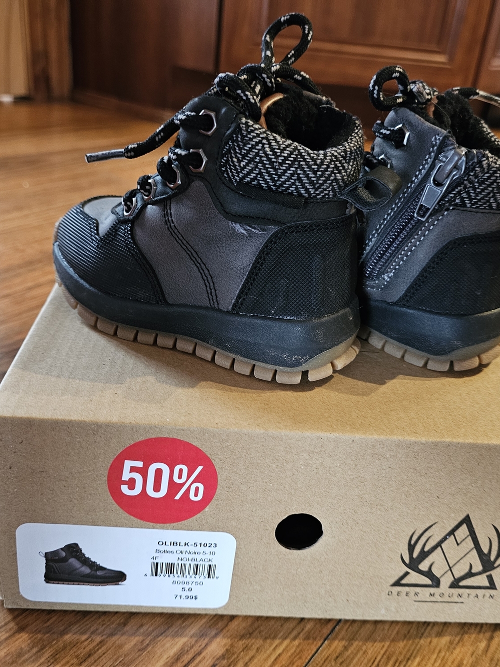 Toddlers Black Ankle Boots with Faux Fur Lining